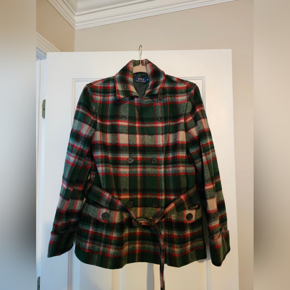 Polo Ralph Lauren Plaid Wool Huntsman Peacoat - Picture 2 of 3